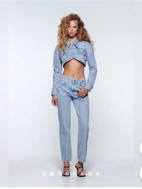 Zara 90s Light Blue High-Waist Straight Jeans Sz 14